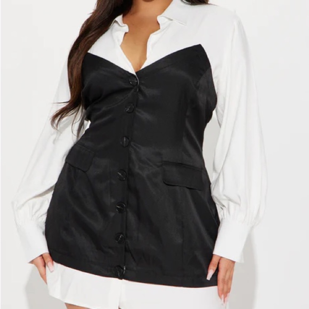 Fashion Nova Two-Tone Button-Up Dress